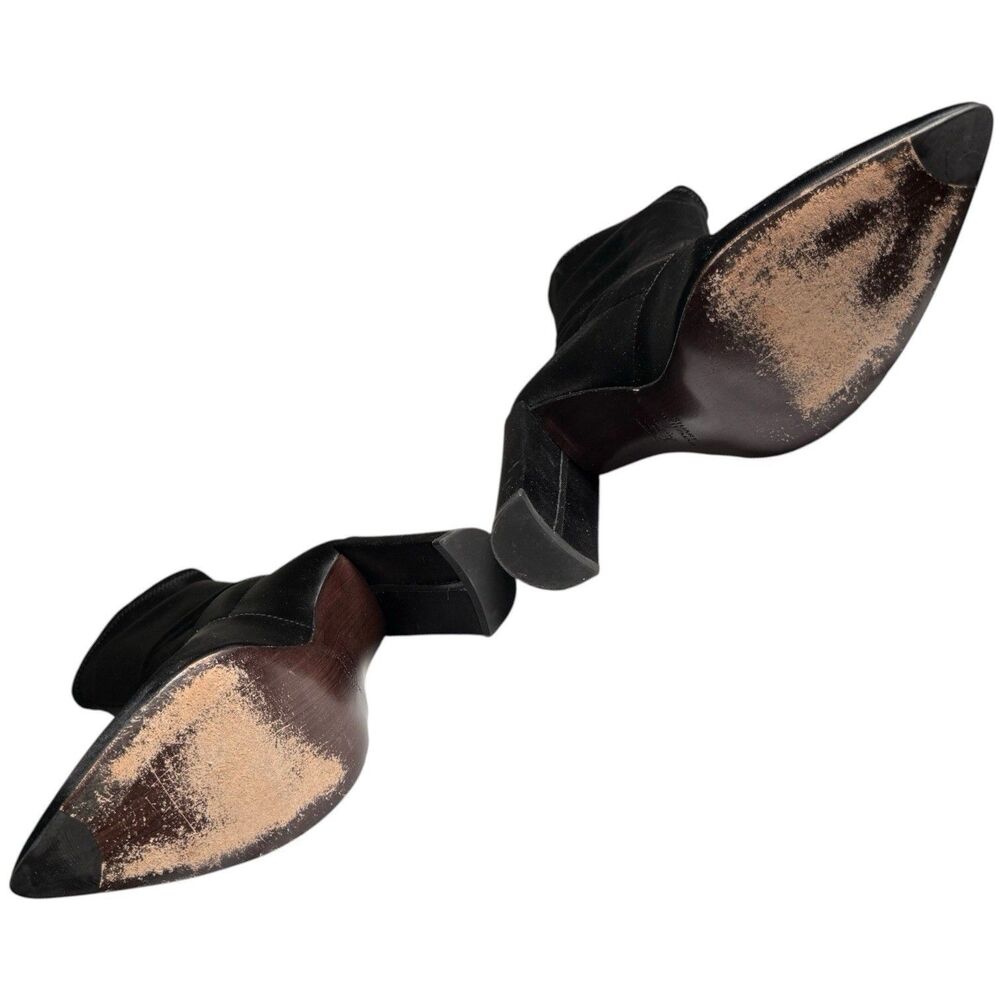 Stuart Weitzman Satin Ankle Boots Size 9M Black Pointed Toe Stretch Stiletto Y2K - Picture 8 of 14
